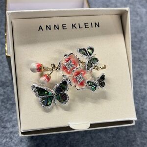 Anne Klein Butterfly and Floral Brooch - Pink and Green gold pin